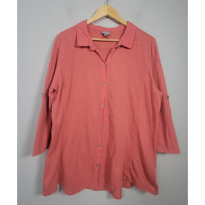 J. Jill Womens XL Button Front Top 3/4 Roll Tab Sleeve Pink